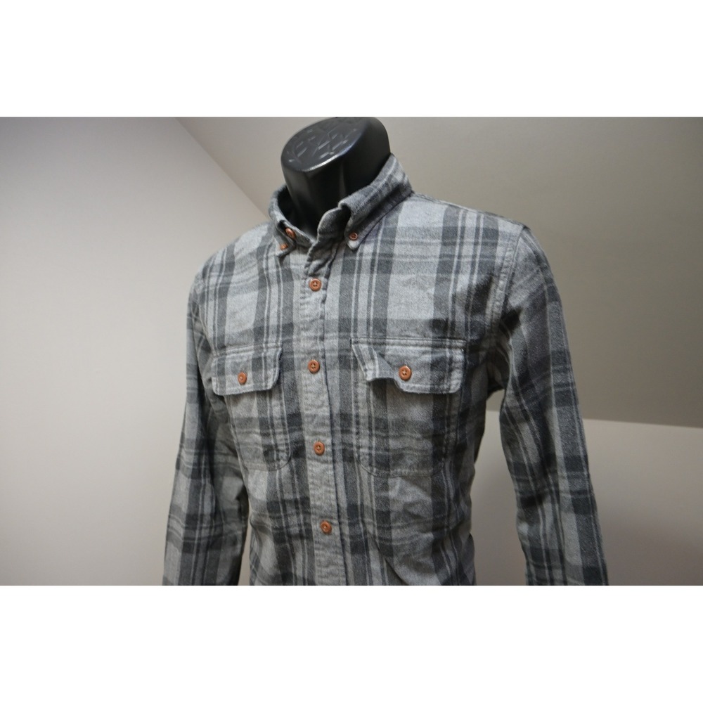Abercrombie & Fitch Flannel Shirt Mens Small Grey Plaid Long Sleeve Excellent